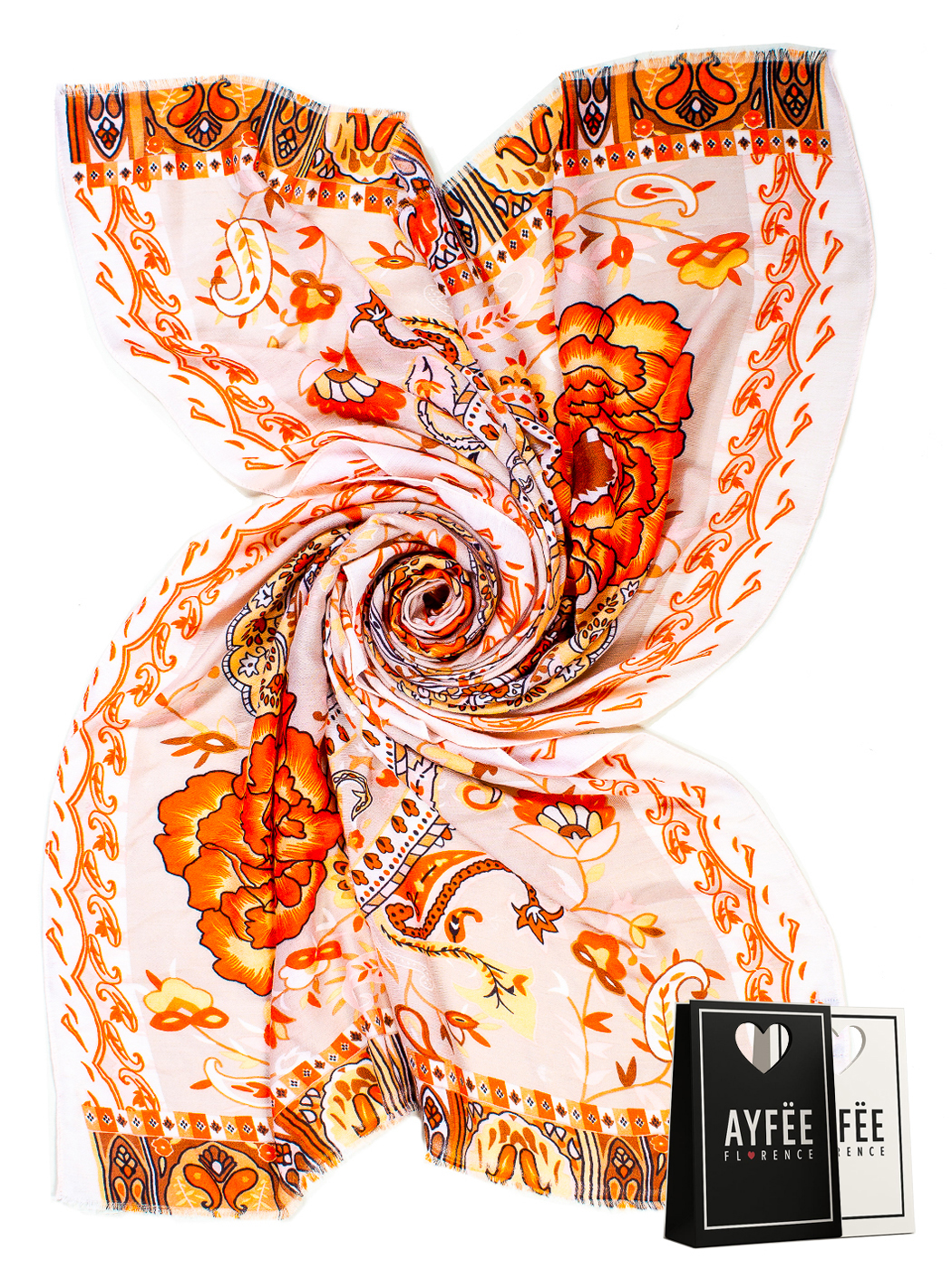 STOLA CASHEMERE FLOWER, 100%VI, MADE IN PRC             - ORANGE